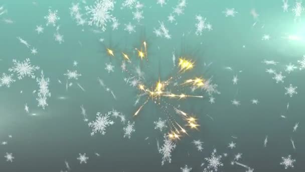 Animation Snow Falling Light Trails Green Background Christmas Christmas Tradition — Stock Video