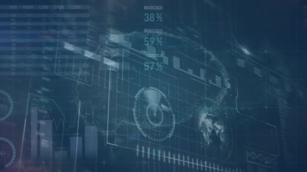 Animação Estatísticas Processamento Dados Digitais Fundo Escuro Conexões Globais Processamento — Vídeo de Stock