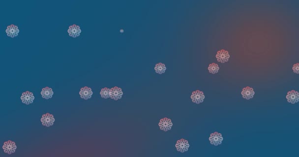 Цифрова Анімація Піктограм Сніжинок Падають Місце Копіювання Синьому Градієнтному Фоні — стокове відео