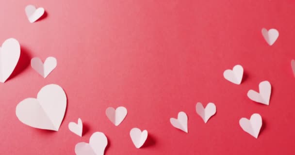 Video Folded White Paper Hearts Red Background Copy Space Valentine — Stock Video