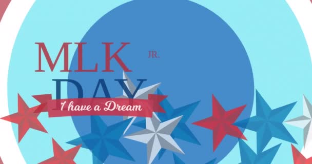 Martin Luther King Ημέρα Banner Κείμενο Πολλαπλά Εικονίδια Αστέρι Μπλε — Αρχείο Βίντεο