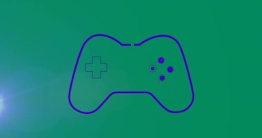 Gradyan arkaplana karşı oyun denetleyicisinin animasyonu. Dijital olarak üretilen hologram, atari salonu, video oyunu, konsol, vektör, illüstrasyon, soyut ve teknoloji kavramı.