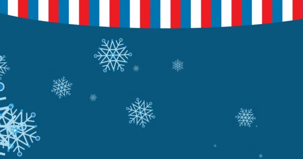 Animation White Red Blue Tripes Snowflakes Blue Background Christmas Tradition — Stock Video