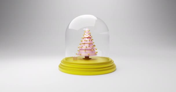 Animation Einer Schneekugel Mit Rotierendem Weihnachtsbaum Und Geschenken Auf Grauem — Stockvideo