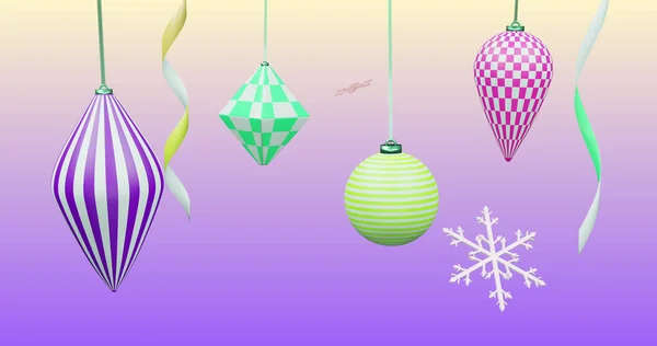 在紫色背景上的新年和圣诞节装饰品的图像 新年前夕 庆祝和节日的概念数码生成的形象 — 图库照片