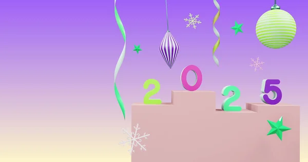 Bild Von 2025 Zahl Über Neujahr Und Weihnachtsdekoration Auf Violettem — Stockfoto
