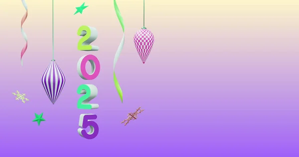 Imagine Numărului 2025 Noul Decorațiuni Crăciun Fundal Violet Revelion Sărbătoare — Fotografie, imagine de stoc