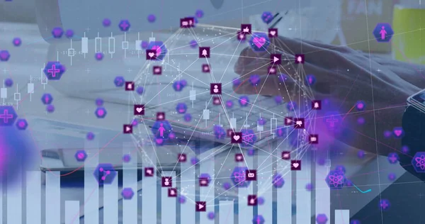 Bild Der Finanzdatenverarbeitung Börsenmarker Netzwerk Der Verbindung Mit Schnittstellensymbolen Über — Stockfoto