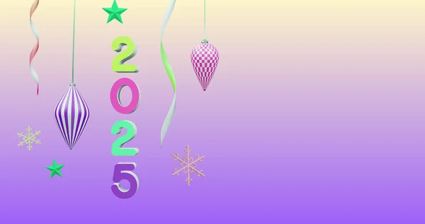 Afbeelding Van 2025 Nummer Nieuwjaar Kerst Decoraties Paarse Achtergrond Nieuwjaarsavond — Stockfoto