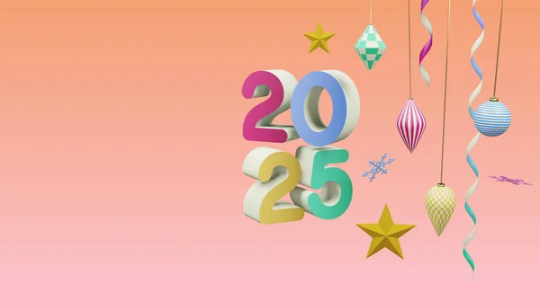 Imagine Numărului 2025 Noul Decorațiuni Crăciun Fundal Roz Revelion Sărbătoare — Fotografie, imagine de stoc