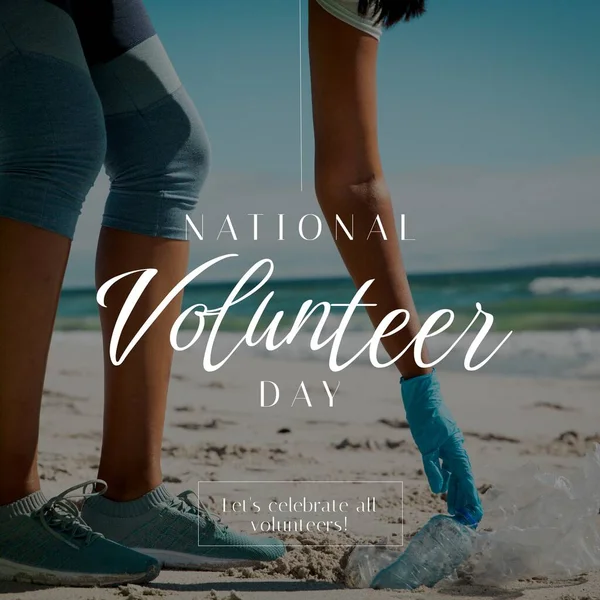 Σύνθεση Του Εθνικού Εθελοντικού Μήνα Κείμενο Πάνω Από Γυναικείο Εθελοντή — Φωτογραφία Αρχείου