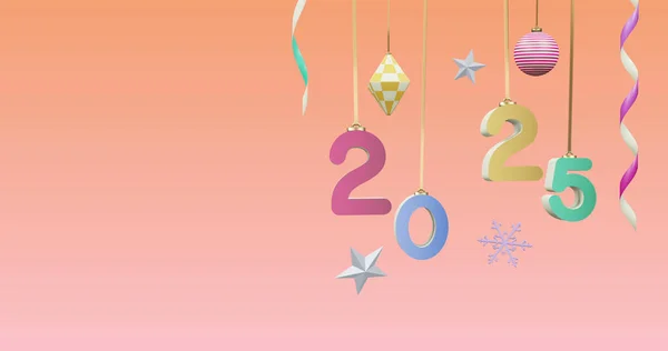 Immagine 2025 Numero Nel Nuovo Anno Decorazioni Natalizie Sfondo Rosa — Foto Stock