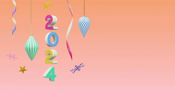 ピンクの背景に新しい年とクリスマスの装飾に2024番号の画像 大晦日 お祝いやお祭りのコンセプトデジタル生成されたイメージ — ストック写真