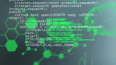 İnsan beyni ve kimyasal yapılar üzerinde veri işleme animasyonu. Küresel bilim ve veri işleme kavramı dijital olarak oluşturulmuş video.