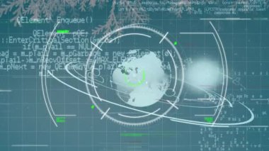 Bağlantılar ve veri işleme ile dünyanın animasyonu. Küresel iş, finans, bağlantılar, hesaplama ve veri işleme kavramı dijital olarak oluşturuldu.