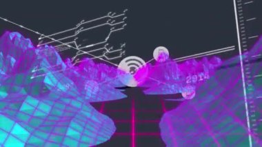 Veri işleme ve bağlantı ağının animasyonu. Dijital olarak oluşturulmuş küresel bağlantılar, iş, finans ve veri işleme kavramı.