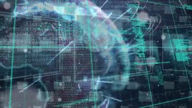 Dünya üzerinde veri işleme animasyonu. küresel iş ve dijital arayüz kavramı dijital olarak oluşturulmuş video.