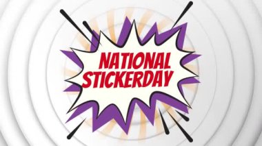 Ulusal çıkartma günü beyaz arka planda daireler çiziyor. Etiketler, mizah ve iletişim konsepti dijital olarak oluşturulmuş video.