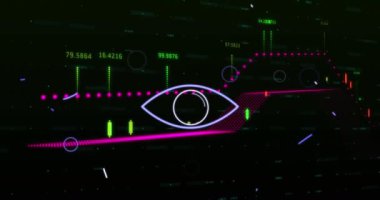 Siyah arkaplanda veri işleme üzerinde şekillerin canlandırılması. küresel teknoloji, bilgisayar ve dijital arayüz kavramı dijital olarak oluşturulmuş video.