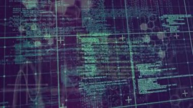 DNA ipliği üzerinde veri işleme animasyonu. küresel iş ve dijital arayüz kavramı dijital olarak oluşturulmuş video.