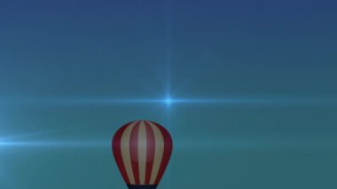 Mavi zemin üzerinde sıcak hava balonu üzerindeki ışık izlerinin animasyonu. Küresel teknoloji, bilgisayar ve dijital arayüz kavramı dijital olarak oluşturulmuş video.