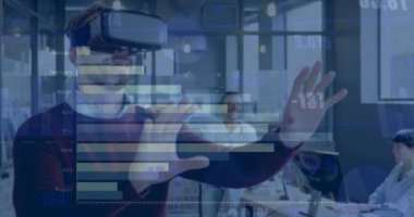Animation of data processing over diverse business people in office. Global business and digital interface concept digitally generated video.