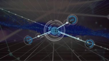 Izgara üzerindeki simgelerle bağlantı ağının animasyonu. Küresel hesaplama, bağlantılar, ağlar ve veri işleme kavramı dijital olarak oluşturulmuş video.