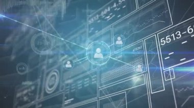 Siyah arkaplanda veri işleme ve bağlantı ağının animasyonu. Dijital olarak oluşturulmuş küresel bağlantılar, bilgisayar ve dijital arayüz kavramı.