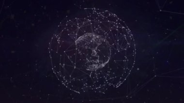 Donanma arkaplanındaki bağlantı ve dünya ağının animasyonu. Ağ, bağlantılar, iletişim ve teknoloji konsepti dijital olarak oluşturulmuş video.