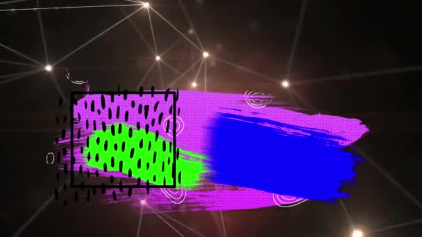 Animacja Kolorowego Banera Przestrzenią Kopiowania Nad Świecącą Siecią Połączeń Czerwonym — Wideo stockowe