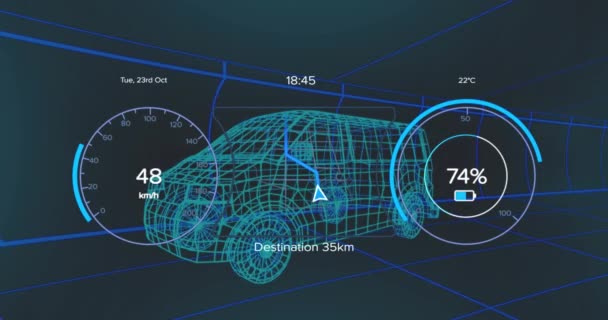 디지털 대시보드 데이터 애니메이션 아이콘을 플라스틱 패턴으로 자동차 — 비디오