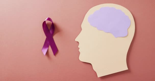 Video Púrpura Añadir Adhd Cinta Conciencia Cabeza Con Cerebro Púrpura — Vídeo de stock