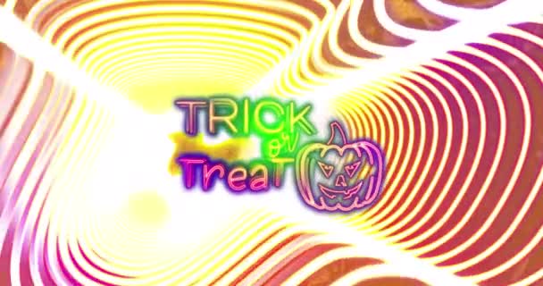 Animación Halloween Saludos Texto Sobre Patrón Calabaza Sobre Fondo Rayado — Vídeos de Stock