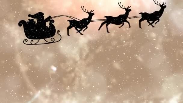 Animação Neve Caindo Sobre Santa Trenó Natal Conceito Interface Digital — Vídeo de Stock