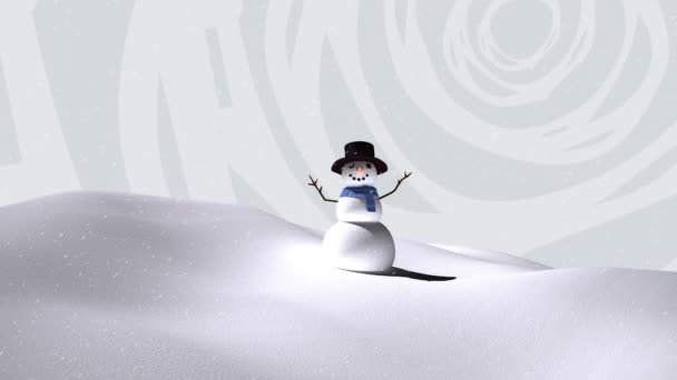 Animação Neve Caindo Sobre Boneco Neve Paisagem Inverno Contra Fundo — Vídeo de Stock