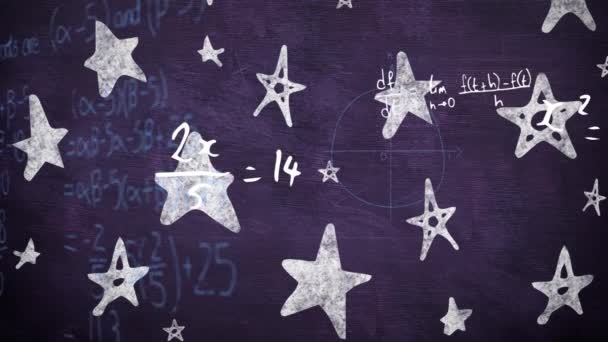 数学方程和恒星在灰色背景上的动画化 全球科学 连接和数据处理概念 — 图库视频影像