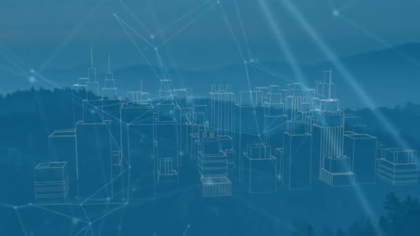 Boyutlu Şehir Modelinin Dağlarla Çevrili Manzaraya Karşı Oluşturduğu Bağlantılar Ağının — Stok video
