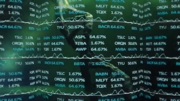 Animace Akciového Trhu Přes Řetězec Dna Černém Pozadí Globální Technologie — Stock video