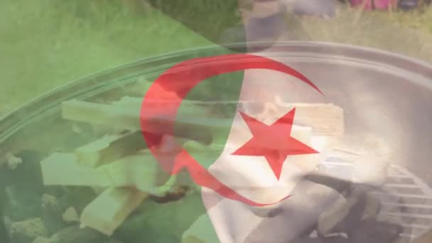 Κινούμενα Σχέδια Της Σημαίας Της Αλγερίας Πάνω Από Σχάρα Εθνικές — Αρχείο Βίντεο