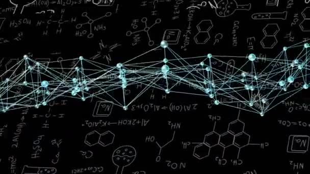 黒の背景にDna鎖と化学構造のアニメーション グローバルサイエンス コンピューティング データ処理の概念デジタル生成ビデオ — ストック動画