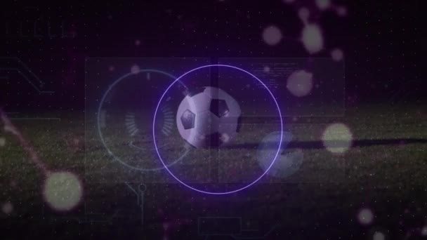 Animation Neon Geometrical Shapes Low Section Soccer Player Tackling Ball — Stock Video