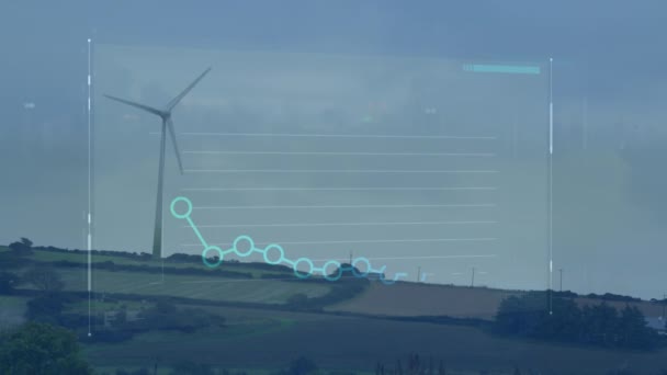 Animatie Van Financiële Gegevensverwerking Windturbine Wereldwijd Concept Voor Milieu Duurzaamheid — Stockvideo