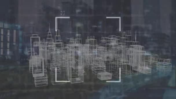 Animación Números Plazas Ciudad Metaversa Sobre Edificios Modernos Concepto Global — Vídeo de stock