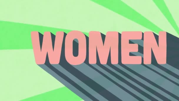 Animasjon Kvinnetekst Striper Grønn Bakgrunn Sammendrag Bakgrunn Lys Bevegelseskonsept Digitalt – stockvideo