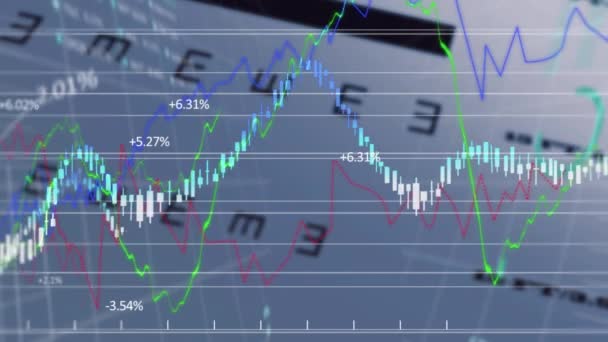 Animering Finans Och Aktiemarknaden Databehandling Över Snellen Öga Diagram Vit — Stockvideo