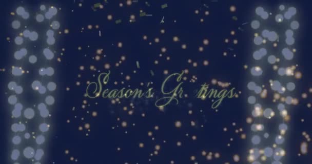 Animație Confetti Care Încadrează Pete Ușoare Peste Textul Salut Sezonului — Videoclip de stoc