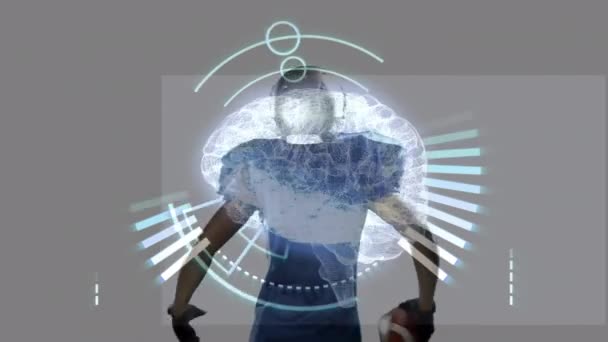 디지털 스코프의 애니메이션으로 아프리카 미국인 선수를 스캔한다 글로벌 스포츠 컴퓨팅 — 비디오