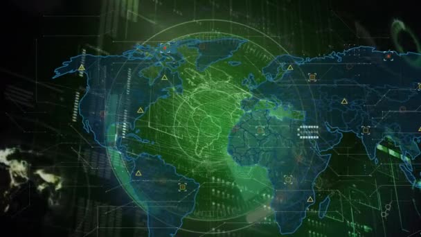 Animazione Elaborazione Dei Dati Icone Mappa Del Mondo Globo Elaborazione — Video Stock