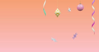 Yeni yılın resmi ve pembe arka planda noel süslemeleri. Yeni yıl arifesi, kutlama ve şenlik konsepti dijital olarak oluşturuldu.