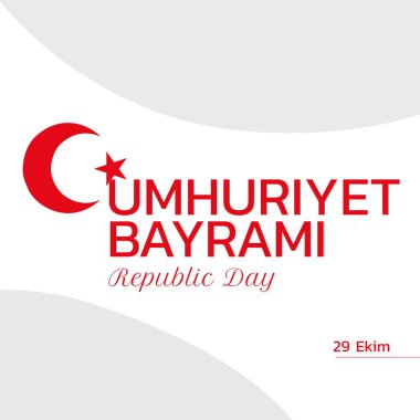 Beyaz arka planda hindi bayraklı cumhuriyet bayrami metni. Türkiye Cumhuriyeti Günü ve dijital ortamda oluşturulan imajı kutluyor.
